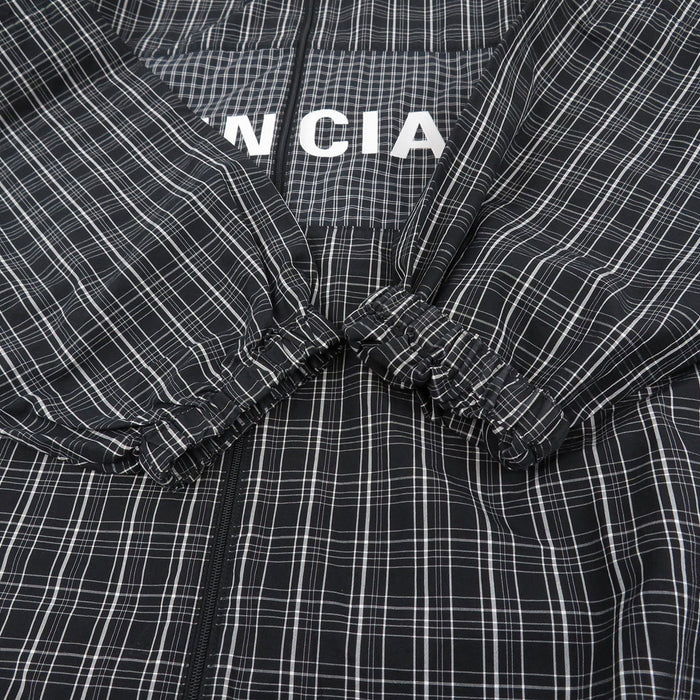 BALENCIAGA 
オーバーサイズ ジップアップ 
ロゴ プリント ポプリン チェック シャツ ジャケット