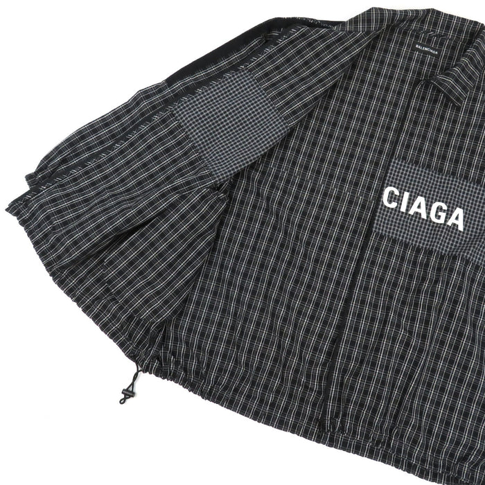 BALENCIAGA 
オーバーサイズ ジップアップ 
ロゴ プリント ポプリン チェック シャツ ジャケット