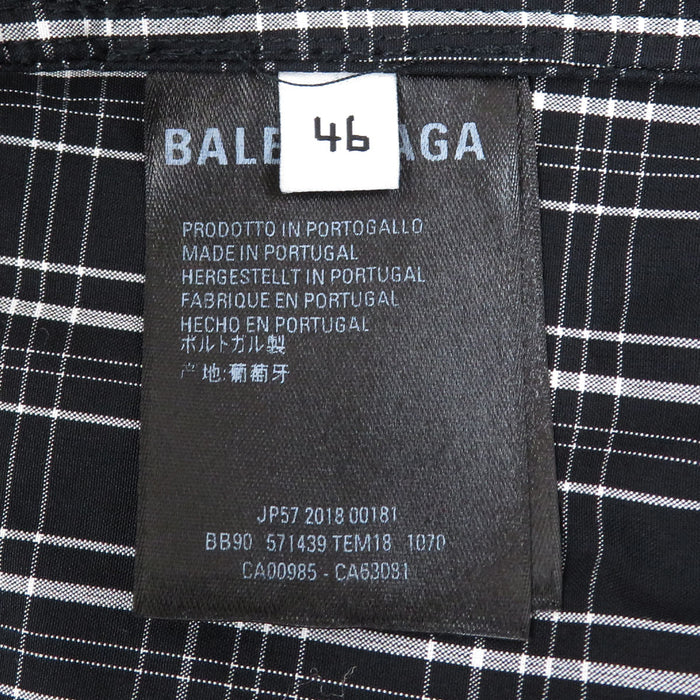BALENCIAGA 
オーバーサイズ ジップアップ 
ロゴ プリント ポプリン チェック シャツ ジャケット