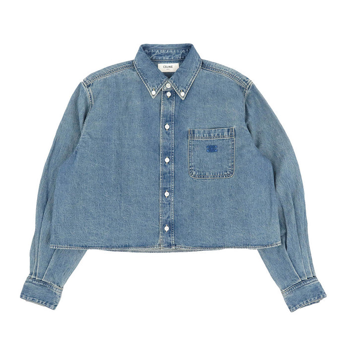 CELINE 
ロゴ 刺繍 コットン 
トリオンフ エンブロイダリー クロップド デニム シャツ