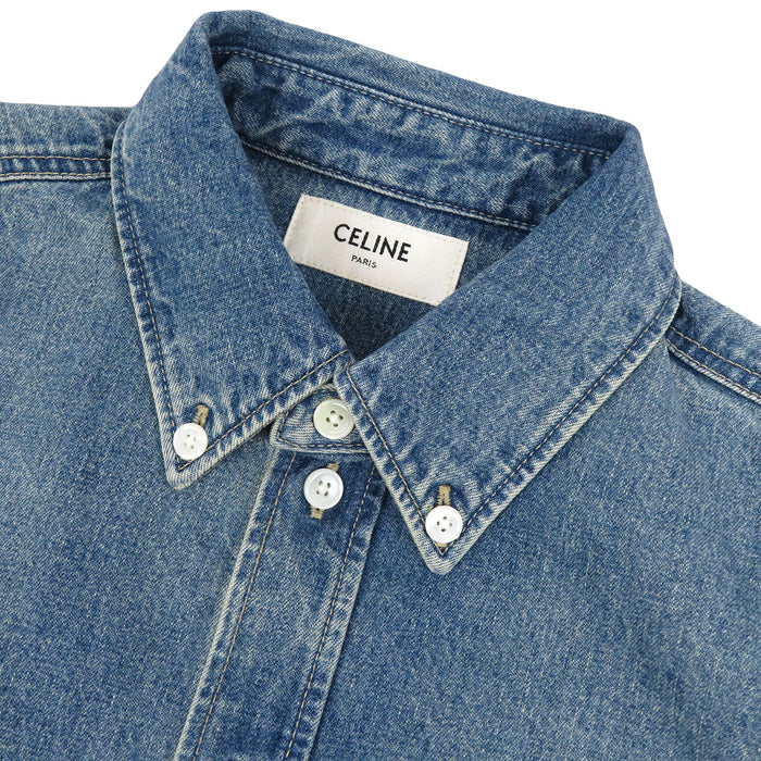 CELINE 
ロゴ 刺繍 コットン 
トリオンフ エンブロイダリー クロップド デニム シャツ