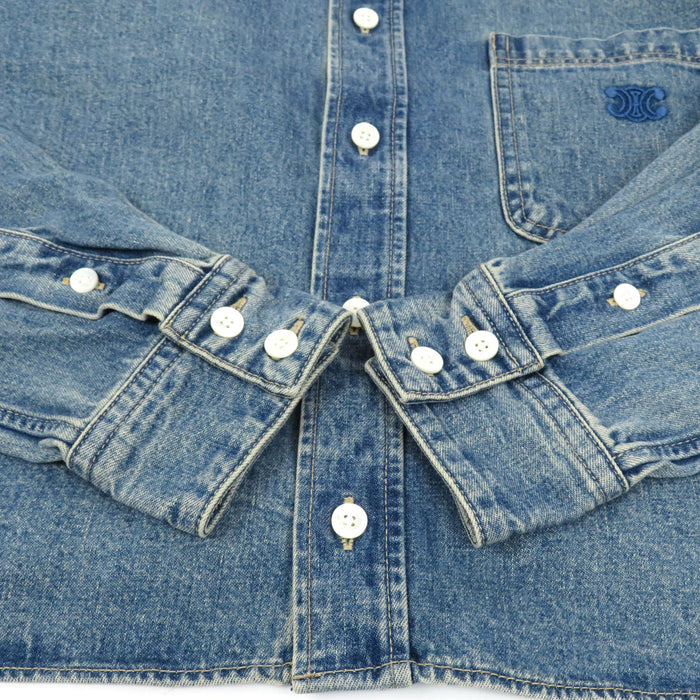 CELINE 
ロゴ 刺繍 コットン 
トリオンフ エンブロイダリー クロップド デニム シャツ