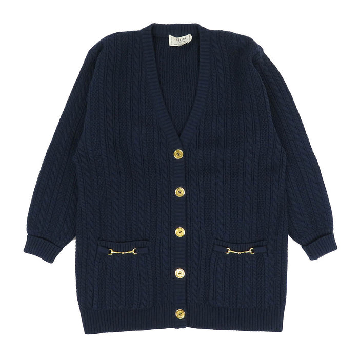CELINE  
纜線針織 金色金屬配件  
復古 羊毛 開襟衫