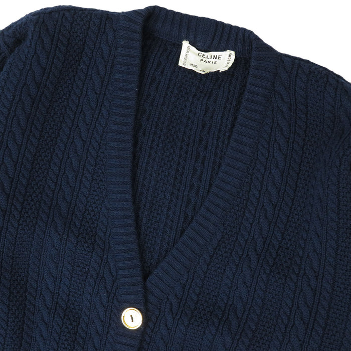 CELINE 
ケーブルニット ゴールドカラー金具 
ヴィンテージ ウール カーディガン