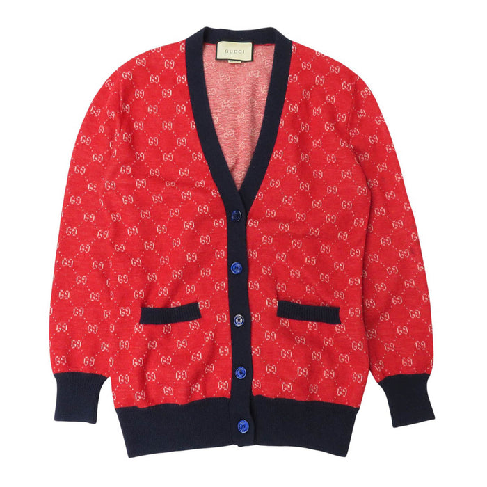 GUCCI 
ニット 総柄 ウール アルパカ 
GGジャカード ロング カーディガン