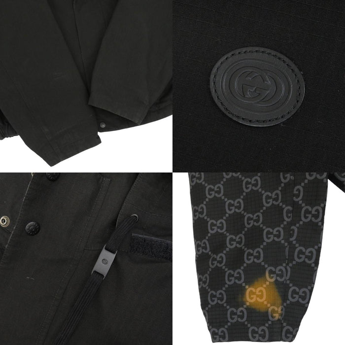 GUCCI Leather Patch All-Over Pattern GG Ripstop Nylon Reversible Jacket