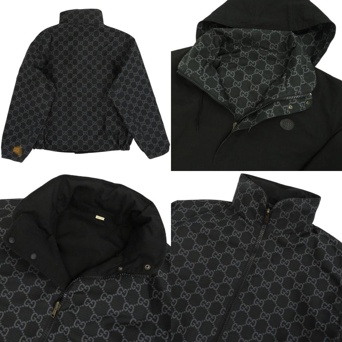 GUCCI Leather Patch All-Over Pattern GG Ripstop Nylon Reversible Jacket