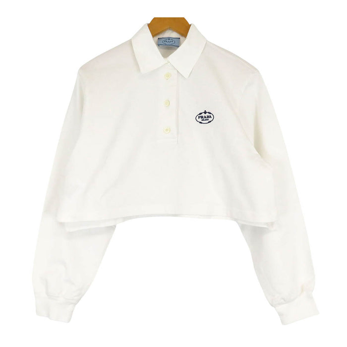 PRADA 
クロップド コットン 
ロゴ エンブロイダリー ジャージー ポロシャツ