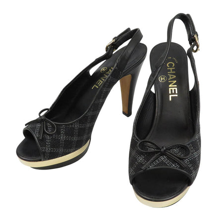 CHANEL 
COCO CC ロゴ バックストラップ ハイヒール ゴールドカラー金具 
ココマーク リボン ファブリック オープントゥ サンダル CHANEL -Authentic Pre-owned サンダル by TS Trading Co., Ltd.