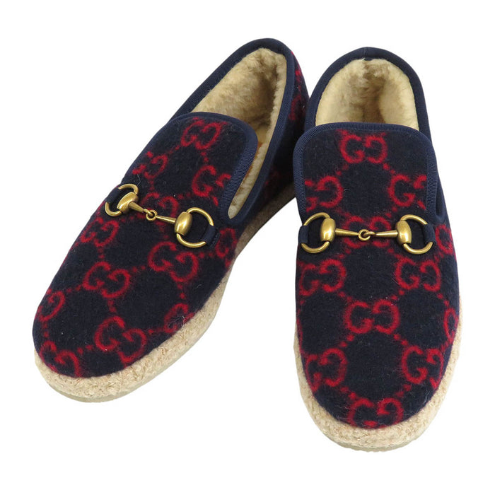 GUCCI 
GG 総柄 ボア ゴールドカラー金具 
ホースビット ムートン スリッポン