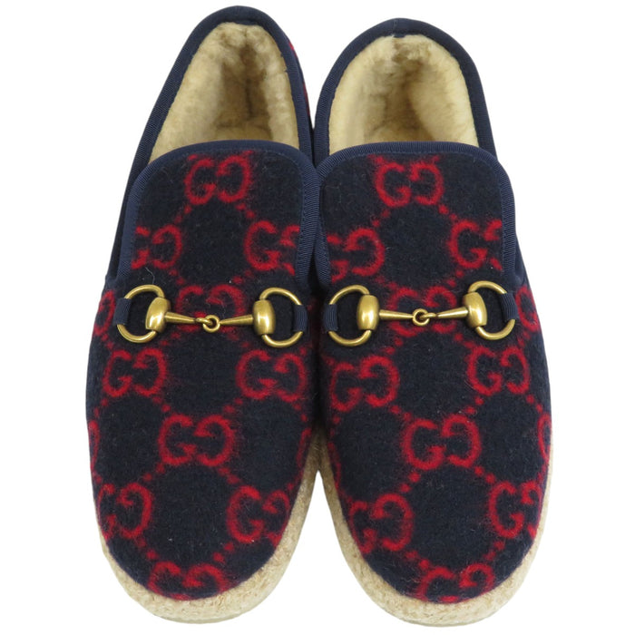 GUCCI 
GG 総柄 ボア ゴールドカラー金具 
ホースビット ムートン スリッポン