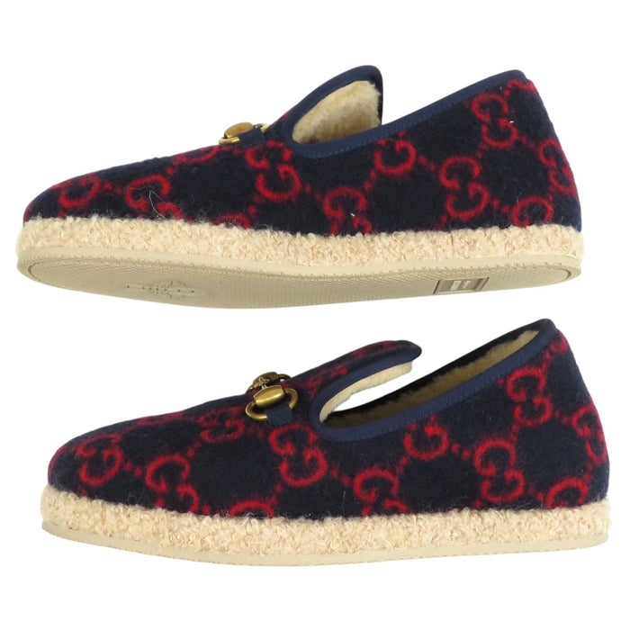 GUCCI 
GG 総柄 ボア ゴールドカラー金具 
ホースビット ムートン スリッポン