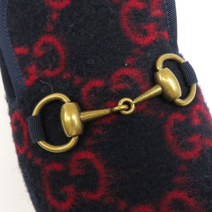 GUCCI 
GG 総柄 ボア ゴールドカラー金具 
ホースビット ムートン スリッポン