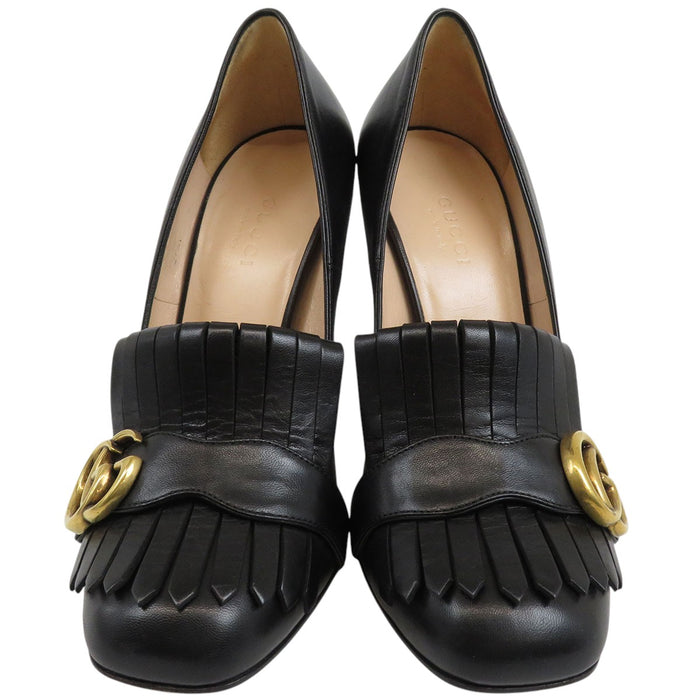 GUCCI 
ロゴ ハイヒール レザー ゴールドカラー金具 
GGマーモント フリンジ パンプス
