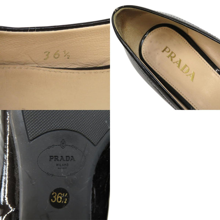 PRADA 
パテント 
ロゴ ローヒール パンプス