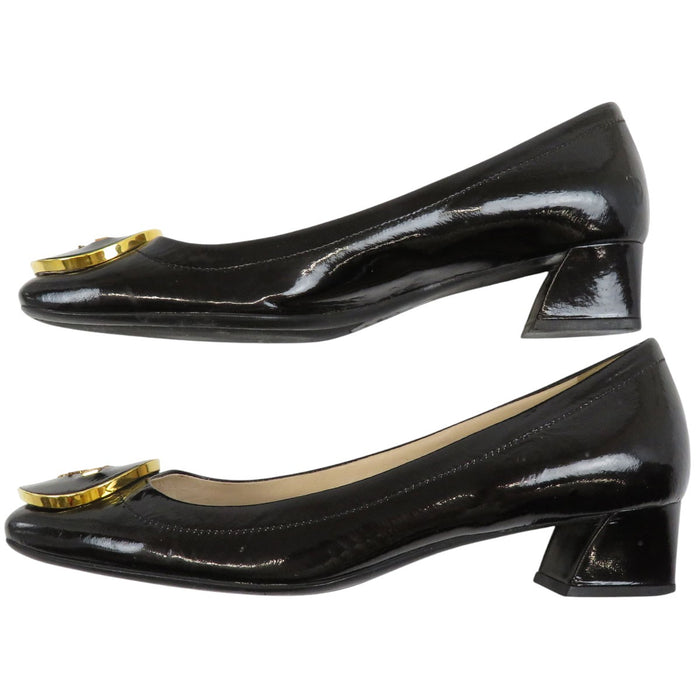 PRADA 
パテント 
ロゴ ローヒール パンプス