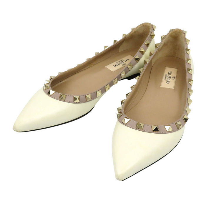 VALENTINO 
レザー 
ロックスタッズ フラット パンプス