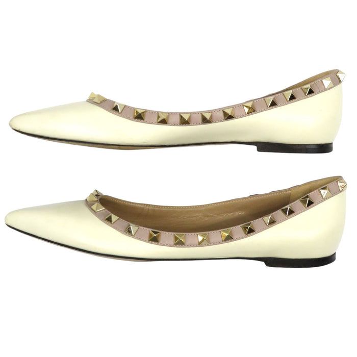 VALENTINO 
レザー 
ロックスタッズ フラット パンプス