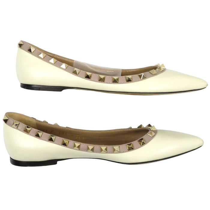 VALENTINO 
レザー 
ロックスタッズ フラット パンプス