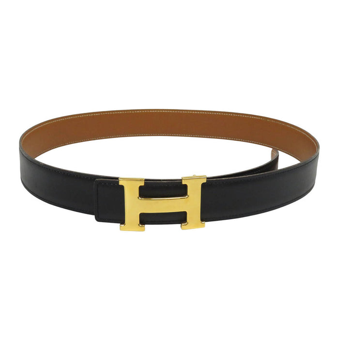 HERMES 
アッシュ □B刻印 ゴールドカラー金具 
H バックル リバーシブル レザー ベルト 32MM