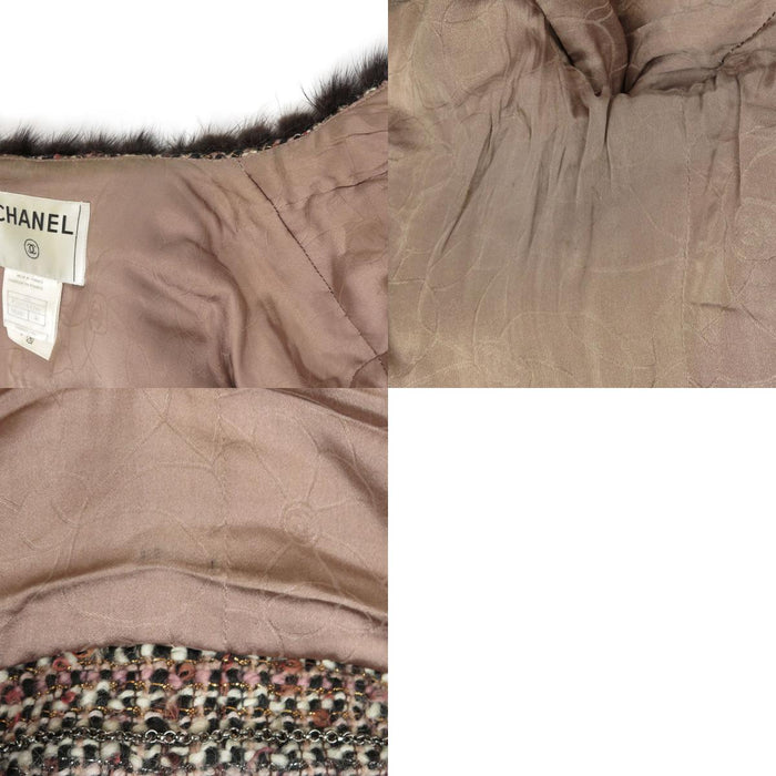 CHANEL 
COCO CC ロゴ ファー ウール 03A 
ココマーク ツイード ノーカラー ジャケット