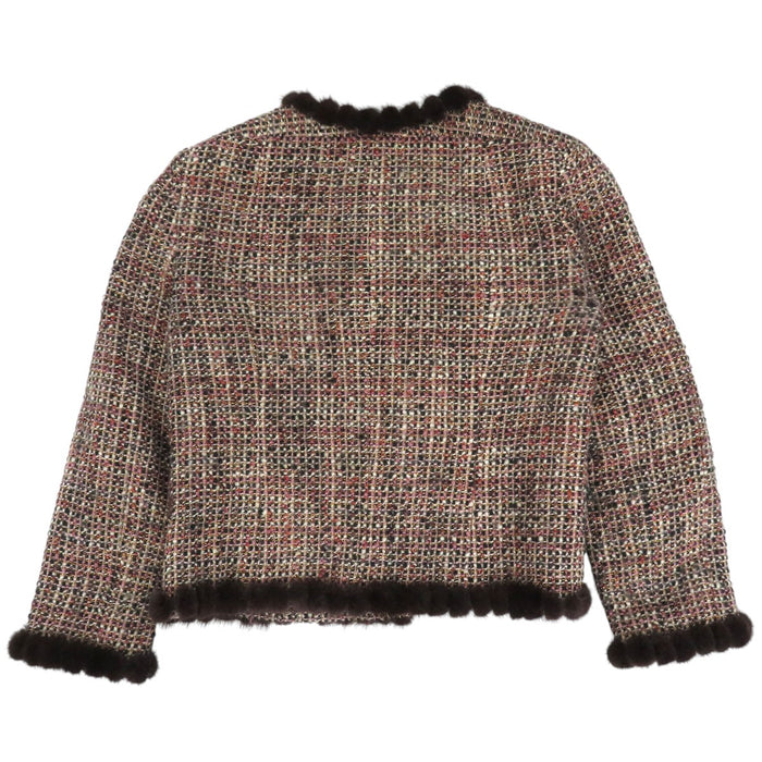 CHANEL 
COCO CC ロゴ ファー ウール 03A 
ココマーク ツイード ノーカラー ジャケット