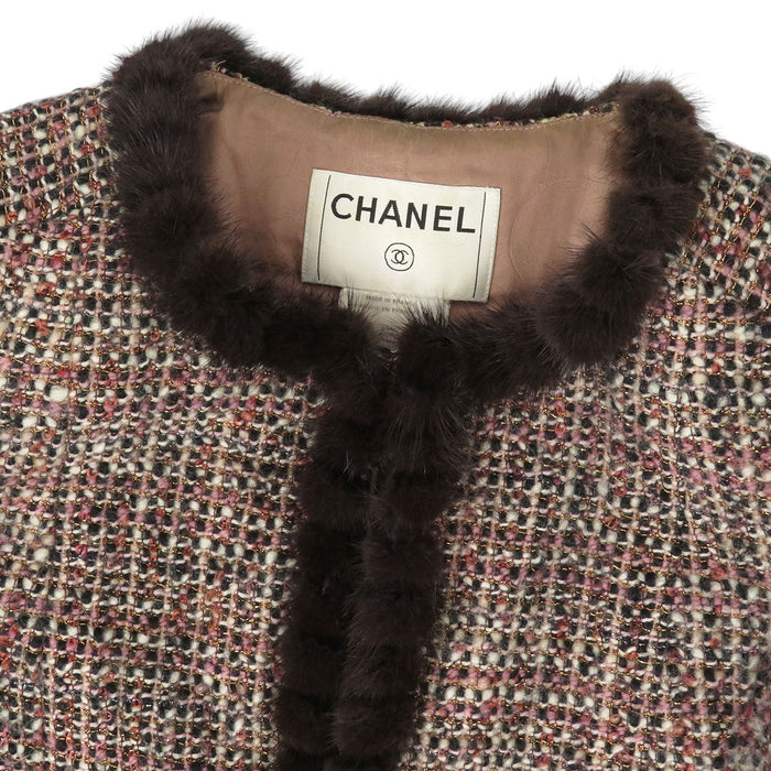 CHANEL 
COCO CC ロゴ ファー ウール 03A 
ココマーク ツイード ノーカラー ジャケット