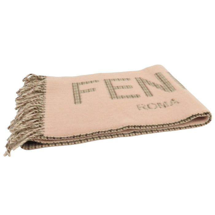 FENDI 
ウール カシミヤ 
チェック柄 ロゴ マフラー