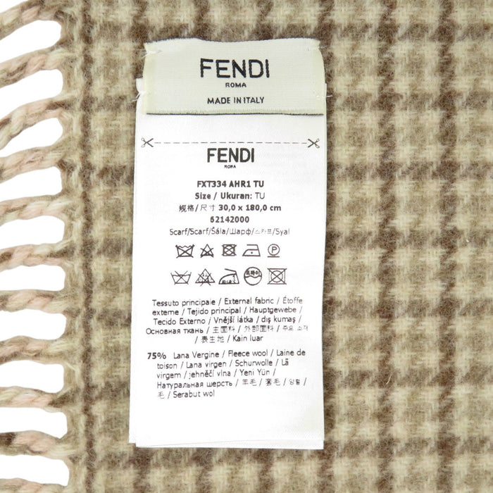 FENDI 
ウール カシミヤ 
チェック柄 ロゴ マフラー