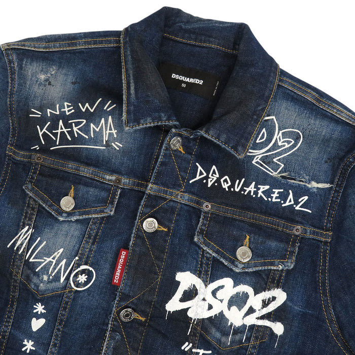 DSQUARED2 丹牛仔夹克 涂漆破损牛仔夹克