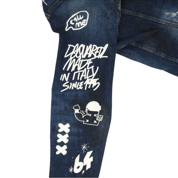 DSQUARED2 丹牛仔夹克 涂漆破损牛仔夹克