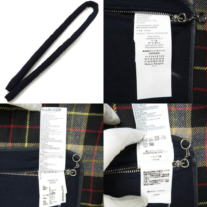 Maison Margiela 
チェック柄 ベルト キルティング 中綿 ウール 
リバーシブル パッチワーク フーデッド ロング コート