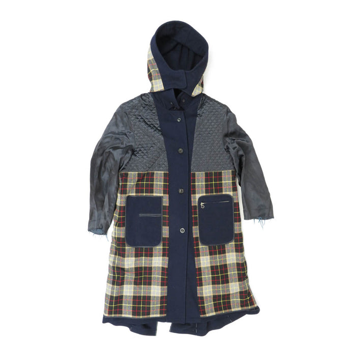 Maison Margiela 
チェック柄 ベルト キルティング 中綿 ウール 
リバーシブル パッチワーク フーデッド ロング コート