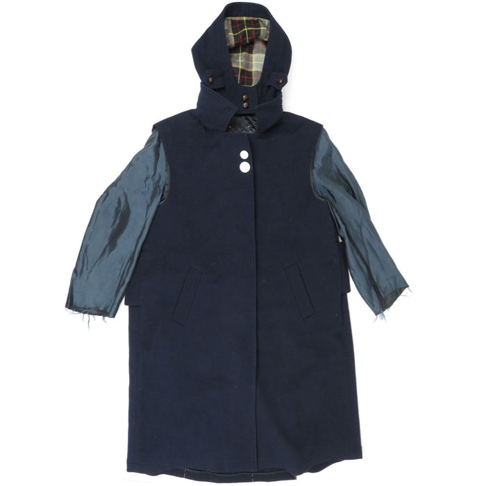 Maison Margiela 
チェック柄 ベルト キルティング 中綿 ウール 
リバーシブル パッチワーク フーデッド ロング コート