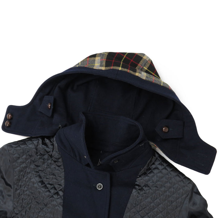 Maison Margiela 
チェック柄 ベルト キルティング 中綿 ウール 
リバーシブル パッチワーク フーデッド ロング コート