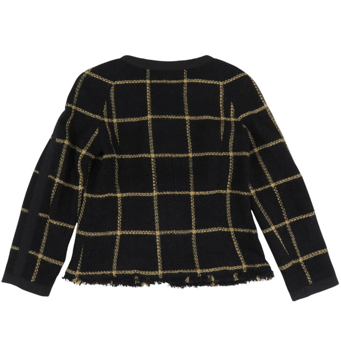 CHANEL 
COCO CC ココボタン フリンジ ゴールドカラー金具 
ココマーク ツイード ラメ ノーカラージャケット