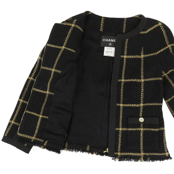 CHANEL 
COCO CC ココボタン フリンジ ゴールドカラー金具 
ココマーク ツイード ラメ ノーカラージャケット