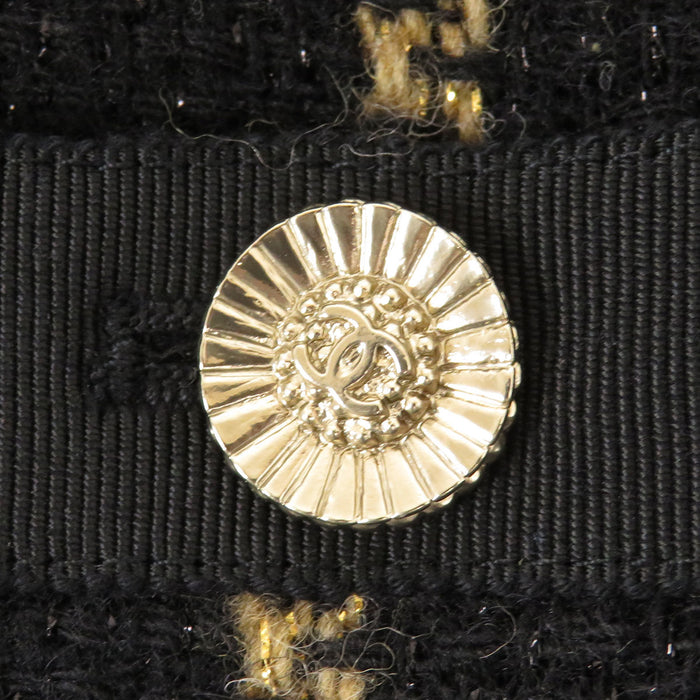 CHANEL 
COCO CC ココボタン フリンジ ゴールドカラー金具 
ココマーク ツイード ラメ ノーカラージャケット