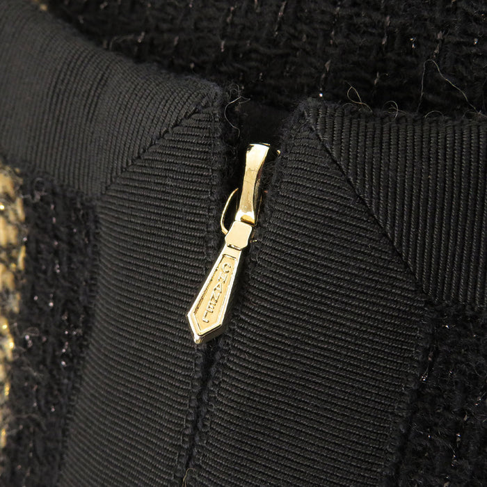 CHANEL 
COCO CC ココボタン フリンジ ゴールドカラー金具 
ココマーク ツイード ラメ ノーカラージャケット