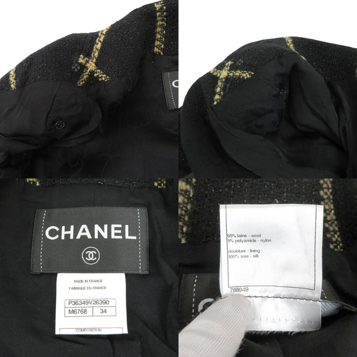 CHANEL 
COCO CC ココボタン フリンジ ゴールドカラー金具 
ココマーク ツイード ラメ ノーカラージャケット