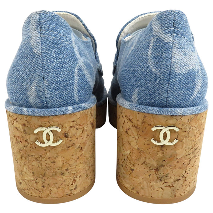 CHANEL  
COCO CC 標誌 吊飾 鏈條 皮革  
可可標誌 牛仔布 厚底 樂福鞋