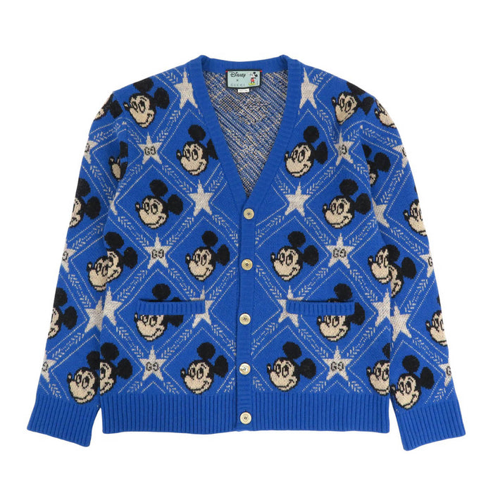 GUCCI 
Disney Mickey Mouse 総柄 Vネック ウール アルパカ混 
ディズニー コラボ ミッキーマウス GG カーディガン
