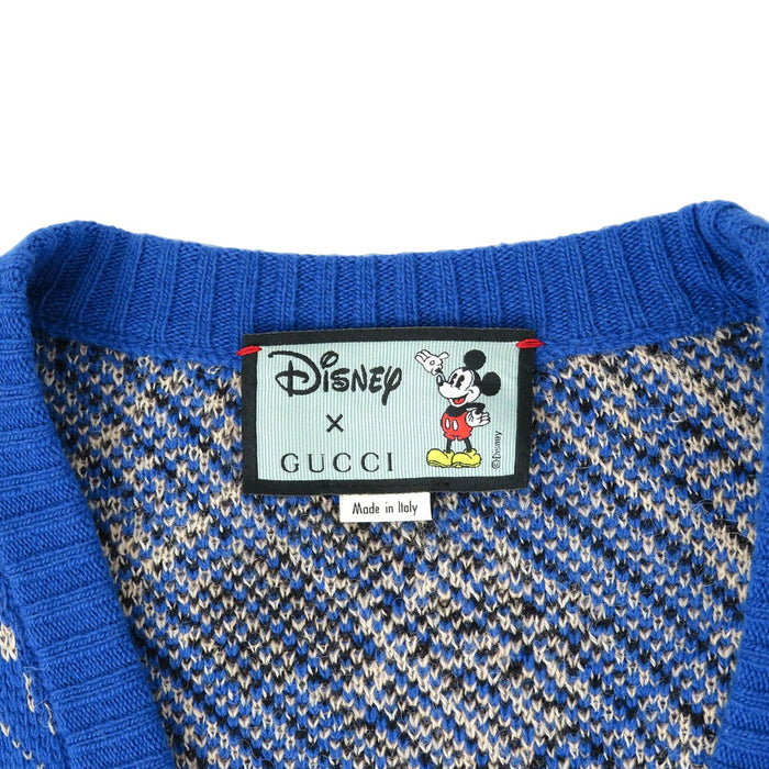 GUCCI 
Disney Mickey Mouse 総柄 Vネック ウール アルパカ混 
ディズニー コラボ ミッキーマウス GG カーディガン
