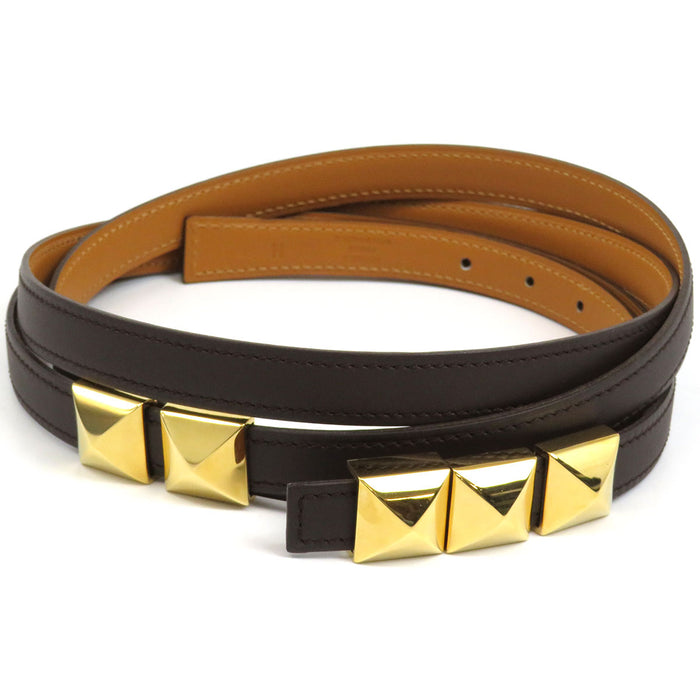 HERMES 
二連 レザー ゴールドカラーメタル 
メドール ベルト