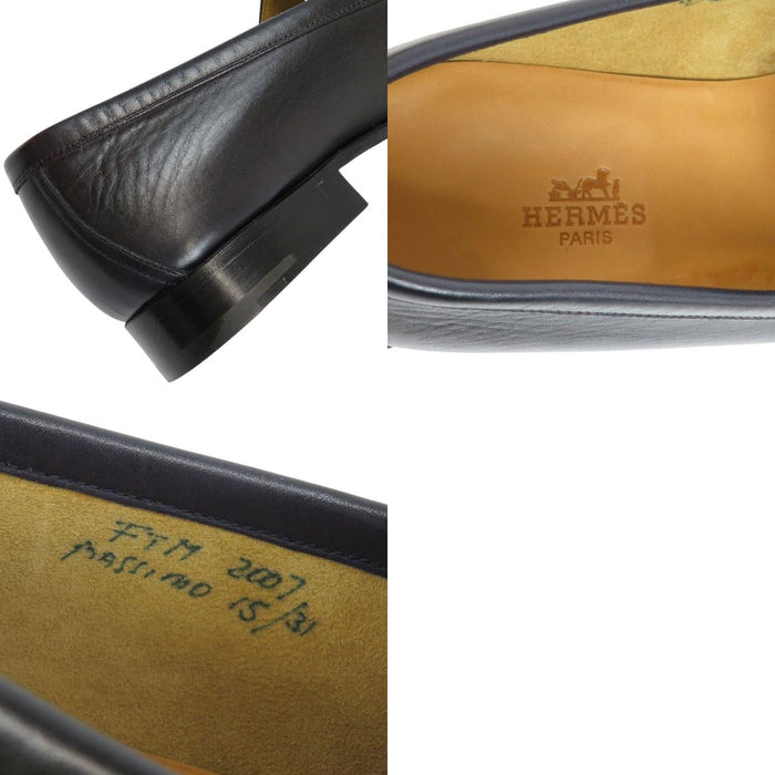 HERMES 
Chaussures habillées en cuir avec logo H en surpiqûres 
Mocassins Évelyne