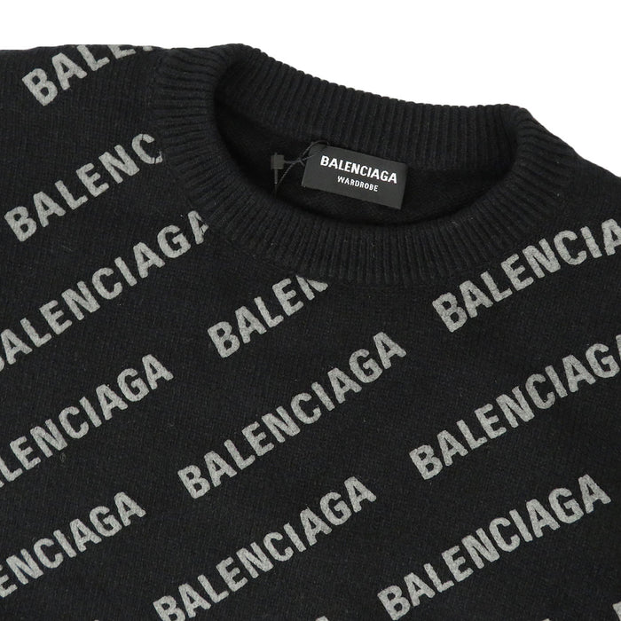 BALENCIAGA 
ロゴ 総柄 2022年製 
オールオーバーロゴ カシミヤ クルーネック ニット
