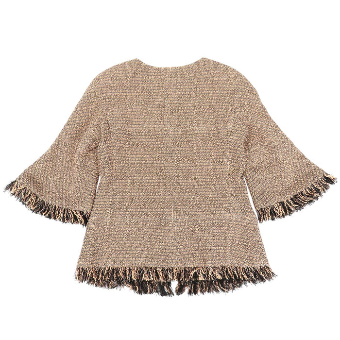 CHANEL 
COCO CC ロゴボタン フリンジ 七分袖 
ココマーク ツイード ノーカラージャケット