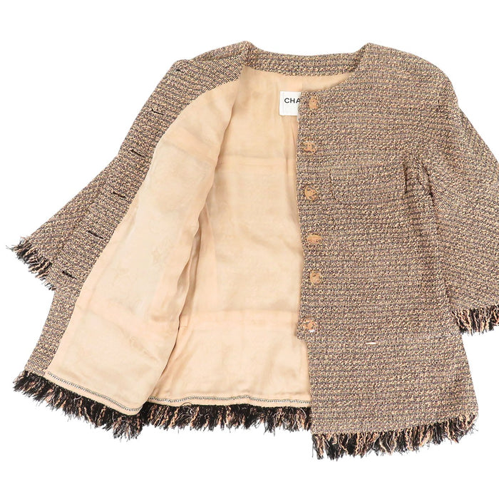 CHANEL 
COCO CC ロゴボタン フリンジ 七分袖 
ココマーク ツイード ノーカラージャケット