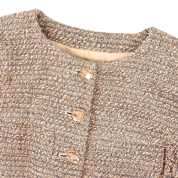 CHANEL 
COCO CC ロゴボタン フリンジ 七分袖 
ココマーク ツイード ノーカラージャケット