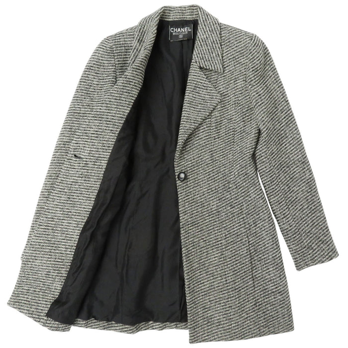 CHANEL 
ロゴボタン シングル 
ウール ロング ジャケット